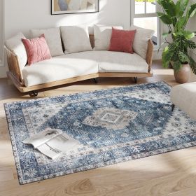 5x7 Area Rug, Vintage Washable Rug, Non-Slip Floor Carpet For Living Room, Bedroom, Dining Room, Blue (Option: Blue)