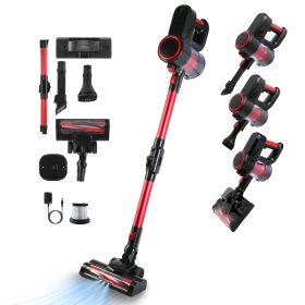 Cordless Vacuum Cleaner Lightweight Handheld Vacuum Upright Stick Floor Vacuum Battery Powered Mop With Lighting 2 Speeds 12000PA Suction 4 Tools (Option: Red)